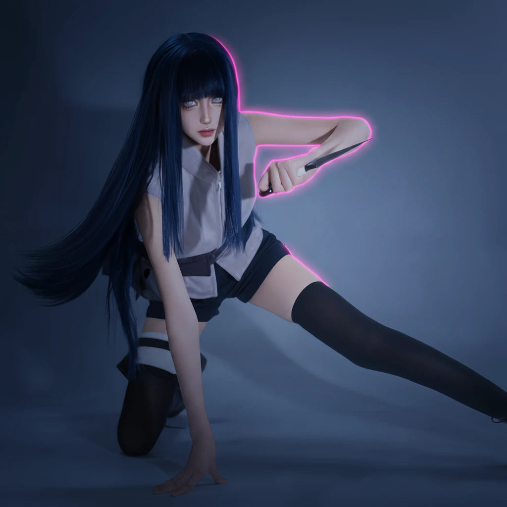 Hinata Hyuga - Costume et perruque cosplay gris-bleu - Naruto