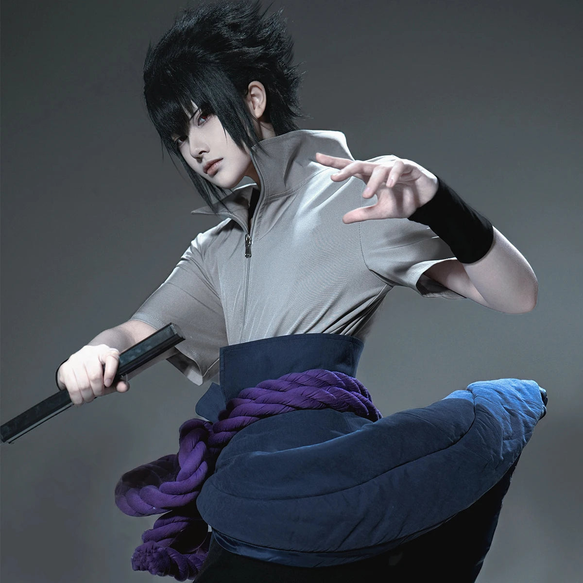 Sasuke Uchiha - Costume cosplay gris-violet-bleu - Naruto